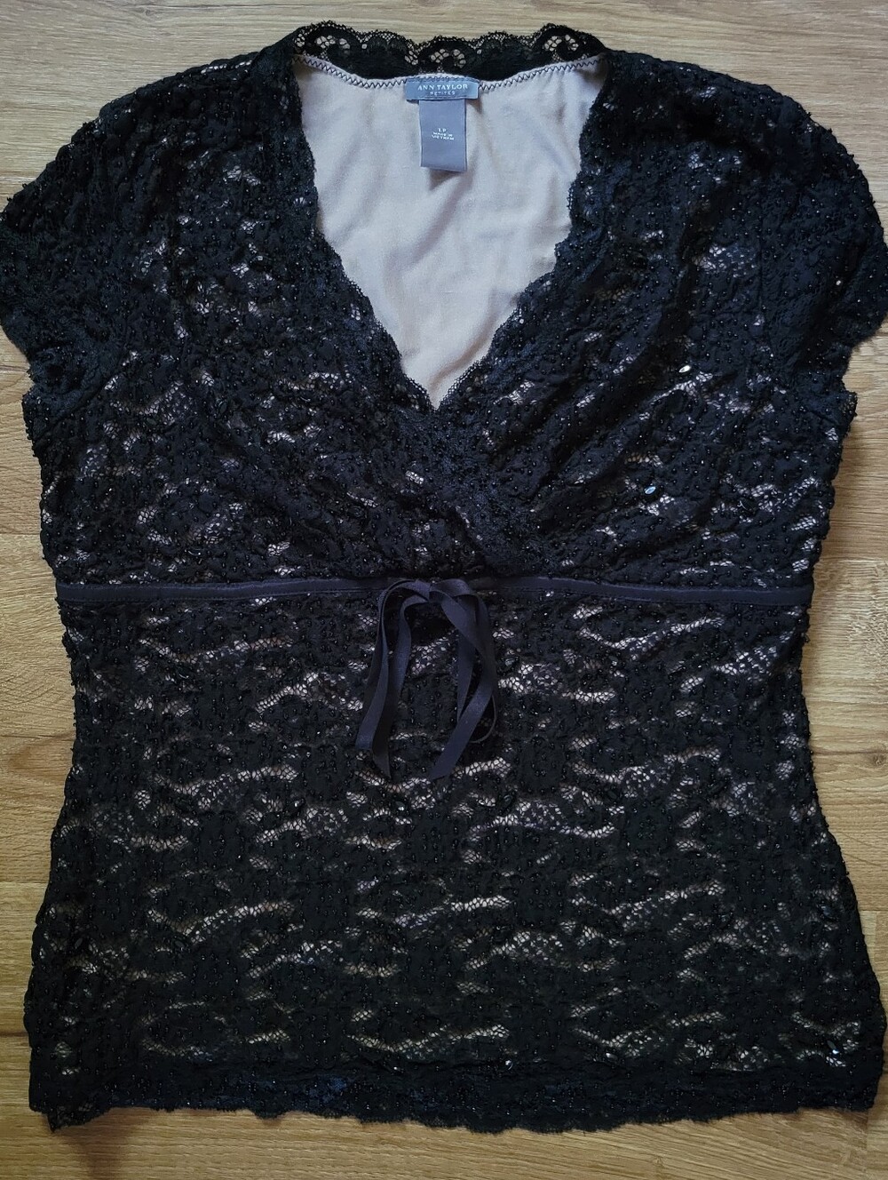 Ann Taylor Black Lace Short Sleeve Top